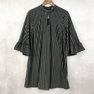 ModCloth Womens Dress L Velvet Metallic Chevron‎ Bell Sleeve Whimsy Mod Party